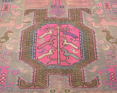 11 Ft Vintage Brown Persian Style Hand Knotted Low Pile Wool Runner Rug